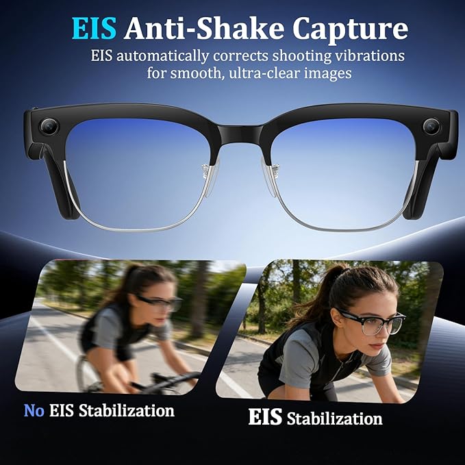 AI Smart Glasses with Camera, 8MPW Anti-Shake Bluetooth Camera Glasses, 1080P Video Recording Dual Mic Noise Reduction, Real Time Translation&Simultaneous Interpretation, 290mAh Capacity(W630)