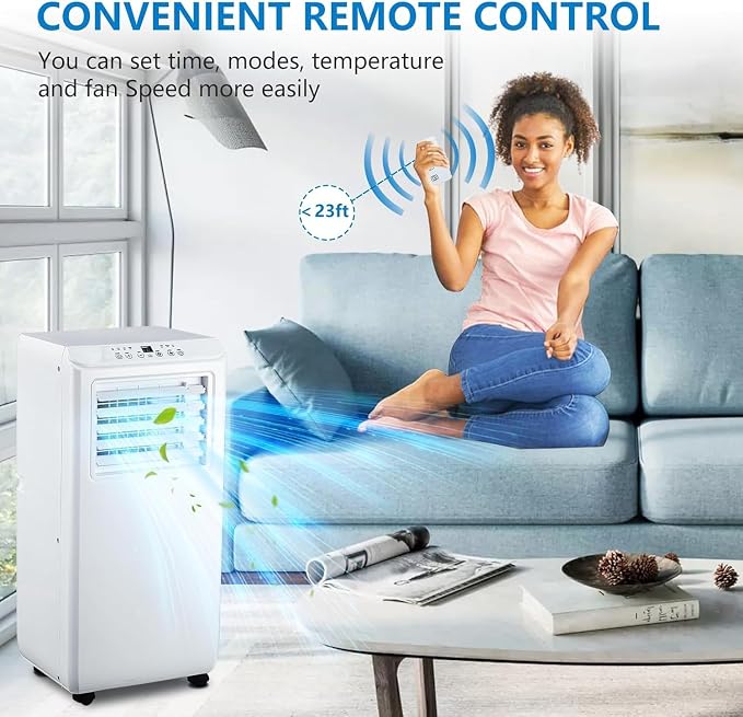 10,000 BTU Portable Air Conditioner for Rooms up to 450 Sq.Ft, 3-in-1 Cooling Unit with Dehumidifier & Fan, Includes Remote Control and Easy Installation Kit