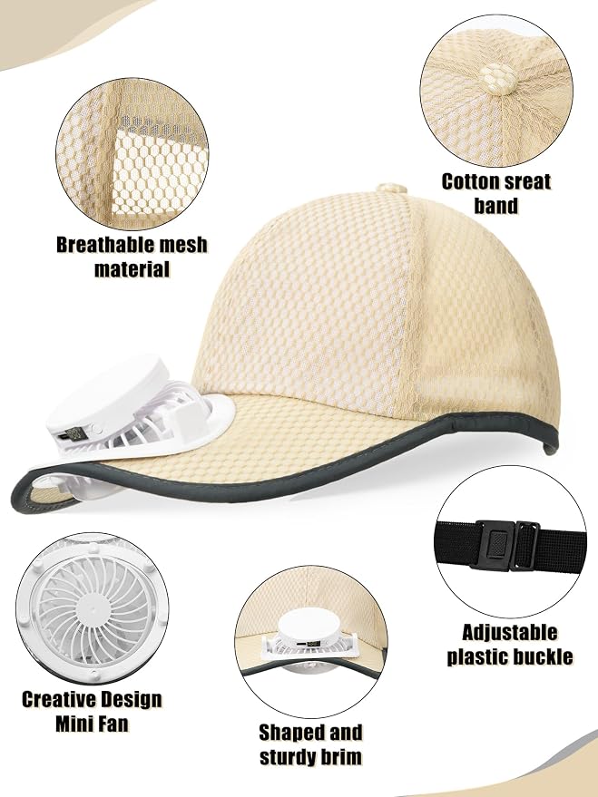 Yaomiao 2 Pcs Solar Baseball Cap with Fan Unisex Sun Protection USB Charging Fan Mesh Hat for Summer Outdoor