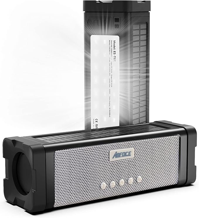 Solar Bluetooth Speaker,IPX7 Waterproof Portable 20W Rich Bass,with 27 LED Lights, 5000mAh Battery,Mic,TF Card,for Outdoor Shower Home-Black