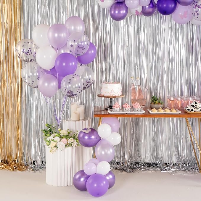 Restaurantware Balloonify 12 Inch Confetti Balloons 19 Party Balloons With Confetti Dots - With Ribbon Strong Latex Purple Latex Balloon Set Decorations For Photo Shoot Wedding Or Party