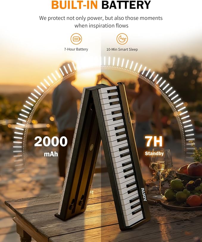 AiJoy 88-Key Portable Piano Keyboard with Semi-Weighted Keys Folding Piano, Built-in Speakers/MIDI, Long Battery Life Electric Keyboard Piano for Beginners
