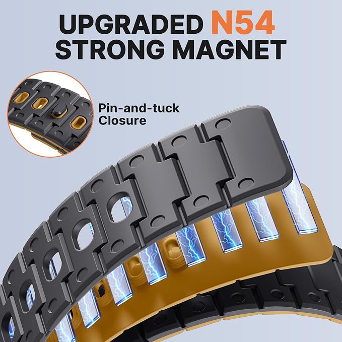 Bandletic Silicone Magnetic Band Compatible with Samsung Galaxy Watch 8 40mm 44mm / 8 Classic 46mm 2025, No Gap Soft Sport Wristbands Breathable Replacement Strap for Men Women, Anthracite Gray/Ochre