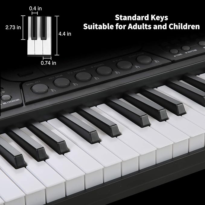 Keyboard Piano Lighted Keys for Beginner Adults Teens Kids, 61 Key Electronic Music Keyboard with Teaching Modes Powered by USB or Battery with LCD Display Microphone Headphone Jack