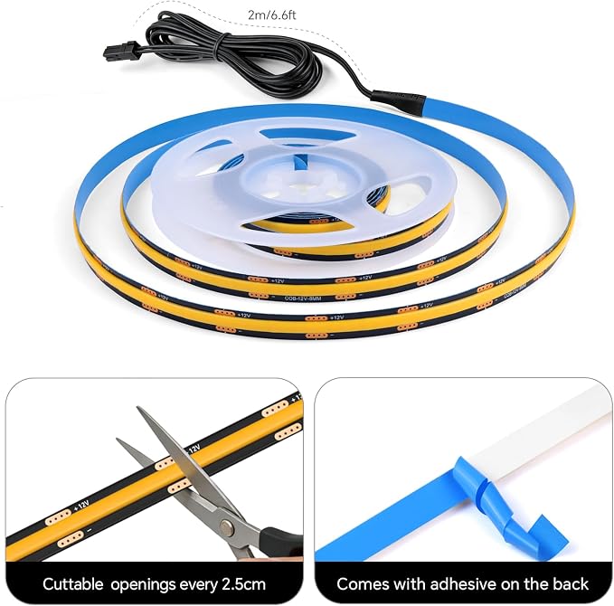 Touch Dimmable LED Recessed Lighting Kit,6PCS 12V Black COB LED Strip Lights,6.56Ft 3000K Warm Self-Adhesive LED Uner Cabinet Light for Wood Slat Wall Panels, Headboards, Shelves, Display Cabinet