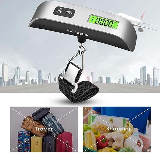 Portable Digital Luggage Scale - High Precision Handheld Suitcase Weight Scale with Hook, 110Lb/50Kg Capacity
