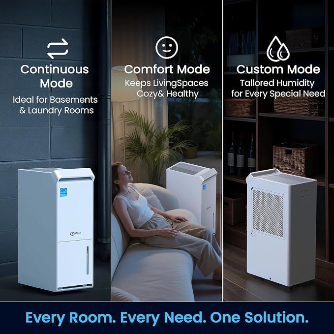 2500 Sq.Ft Most Efficient Energy Star 2025 Dehumidifier,Vellgoo Max 34 Pint/D Dehumidifier for basement with Drain Hose, Intelligent Humidity Control for Home,Bedroom, Bathroom
