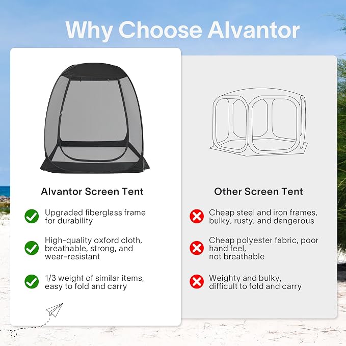 Alvantor Pop Up Screen House Tent, Instant Outdoor Gazebo with Mosquito Netting & UPF 50+ Sun Protection, Portable Canopy Shelter for Patio, Backyard, Camping (2-10 Person)