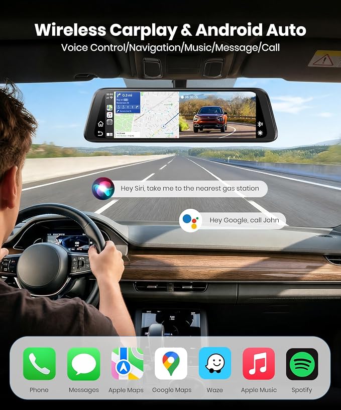 AUTO-VOX V6 OEM Rear View Mirror Camera Carplay: Upgrade 9.36" Touch Screen and Dual 2K Mirror Dash Cam with Front and Rear Cameras,Voice Control, Super Clear Night Vision for Car SUV Truck