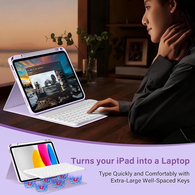Keyboard for iPad 11th Gen, 11/10.9inch iPad Case with Pencil Holder, 11inch A16/10.9" Slim Lightweight case with Wireless Keyboard Folio Cover Auto Wake/Sleep, Purple