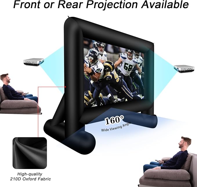 Inlftable Movie Screen 17FT Inflatable Projector Screen Outdoor, Blow up Movie Screen with Air Blower Storage Bag, One-Piece Front & Rear Projection Screen for Outdoor Backyard Movie Night Pool Party