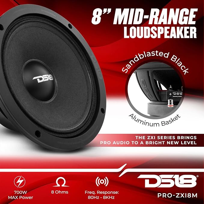 DS18 PRO-ZXI8M 8" Car Audio Mid-Range Loudspeaker 600 Watts 8-Ohm (1 Speaker)