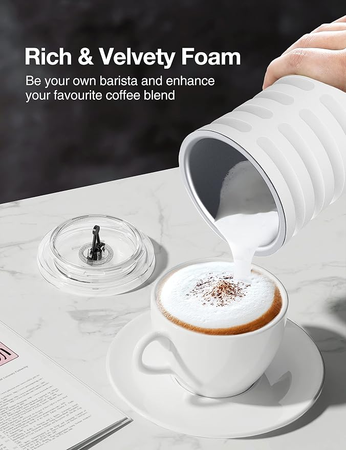 Milk Frother, 4-in-1 Milk Steamer and Frother, Hot & Cold Foam Milk Warmer with Temperature Control, Auto Shut-Off Frothers for Coffee, Latte, Cappuccino, Macchiato