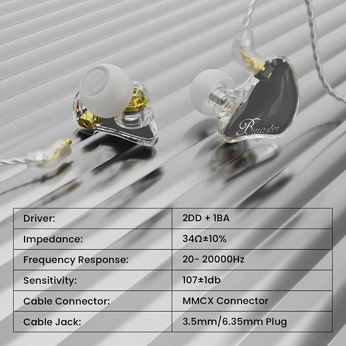 BASN in Ear Monitor Headphones, Triple Driver IEM Earphones with Powerful Bass, Noise Isolation HiFi Stereo Wired Earbuds for Musicians Singers Drummers (Sage Gray)