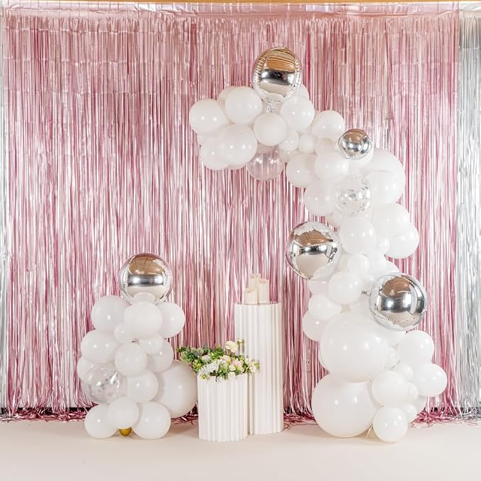 Restaurantware-Balloonify Balloon Garland Set, 1 Party Decoration Kit - 123 Balloons, With Chain, White & Silver Plastic Balloon Arch Kit, Includes Glue Dots