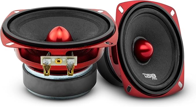 DS18 PRO-X4.4BM Loudspeaker - 4", Midrange, Red Aluminum Bullet, 200W Max, 100W RMS, 4 Ohms - Premium Quality Audio Door Speakers for Car or Truck Stereo Sound System (1 Speaker)