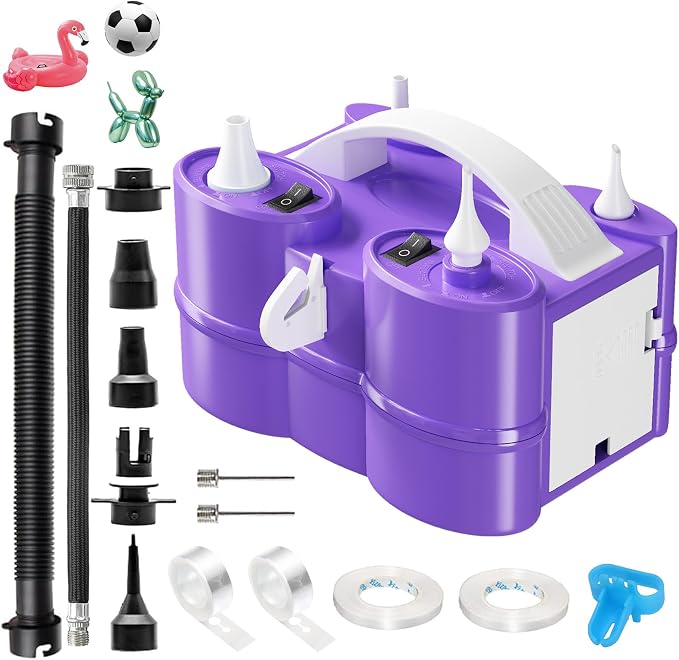 Togvu Electric Balloon Pump, 3-in-1 Portable Air Pump for Inflatables and Balloons, Dual Nozzle Balloon Blower Machine for Latex 260q Foil Balloons 110V Inflator Deflator for Pool Floats Air Mattress