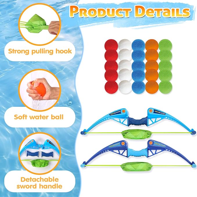 25Pcs Reusable Water Balloons with 2pcs Bow and Arrow for Kids, Pool Beach Water Fight Equipment for Boys and Girls, Outdoor Summer Toys for Kids Ages 3-12