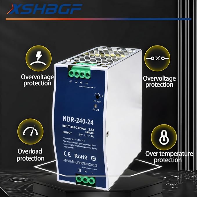 24VDC Power Supply NDR 240W DIN Rail Power Supply Switch Switching Converter DC (Input 100-240VAC Output 24VDC 50/60HZ 24V 10A)