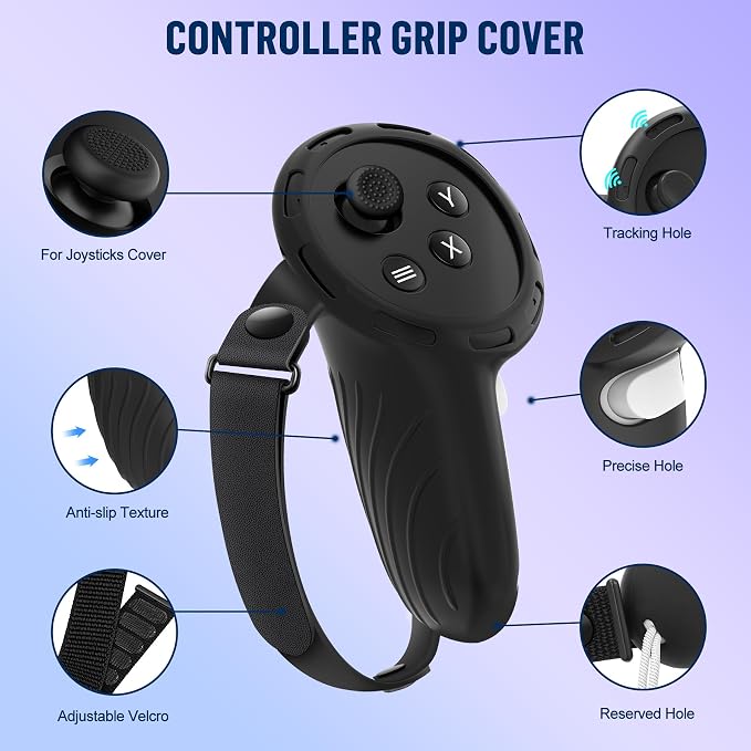 Silicone Cover Set Compatible with Meta/Oculus Quest 3s Accessories, Silicone Face Cover, Controller Grip Cover, Camera Lens Protector, VR Shell Cover, Protective Lens Cover, Not Fit Quest 3