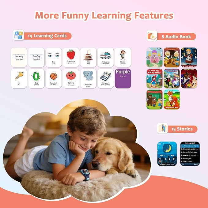 Blackview Kids Smart Watch with 32 Puzzle Games, HD Camera & Video Recording, 1.75" Touch Screen, Flashlight,Music Player, Pedometer, Alarm Clock,Stopwatch,Kids Watch for Girls Ages 4-12
