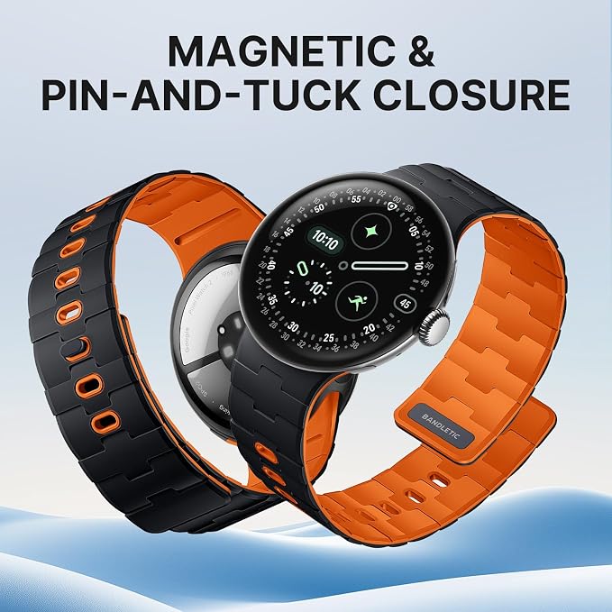 Bandletic Magnetic Silicone Bands Compatible with Google Pixel Watch 4/3 45mm Band for Women and Men, Rugged Soft Sport Strap Replacement Wristband