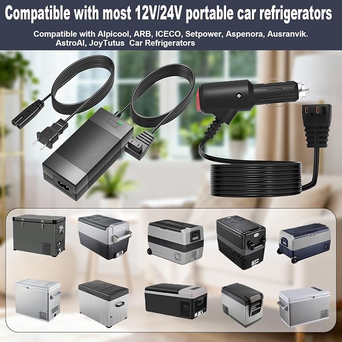 Power Cord Kit for Car Refrigerator Compatible with Alpicool, Bodega, Euhomy, BougeRV, ARB, ICECO, Setpower, JoyTutus Car Refrigerator Power Adapter