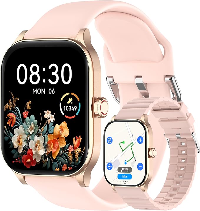 Smart Watch, GPS & Free Maps, 1.96" HD Screen, AI, Bluetooth Call & Text, Health, Fitness & 24/7 Sleep Tracker, 100+ Workout Modes, 5 ATM Water-Resistance, for Men & Women, Android & iOS, 2 Bands