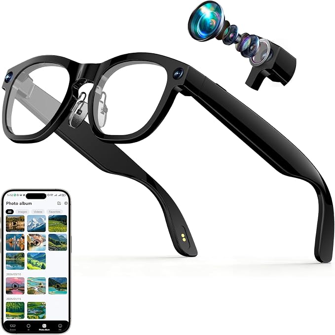 AI Smart Glasses with 8MP Camera, 1080P Video Recording, Real-Time Translation, AI Assistant & Object Recognition, Photochromic Lenses, Bluetooth 5.4 Calls & Music, IP65 Waterproof, 7-8Hr Battery
