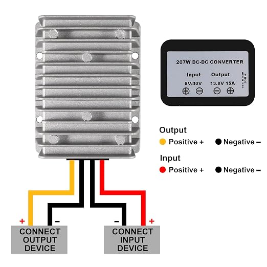 DIANN DC Voltage Reducer Converter DC 8V/40V to 13.8V 15A Automatic Step Down Up Voltage Regulator Power Converter Waterproof Module Transformer for Golf Cart Club Car