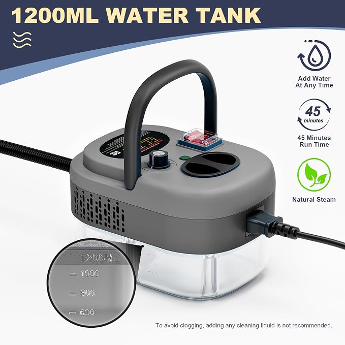 Portable High-Pressure Handheld Steam Cleaner, 14-Piece Accessories, 6 Steam Levels, 15s Heat-Up,chemical-free Cleaning Tile, Grout, Dirt, Grease & Car Detailing-Black
