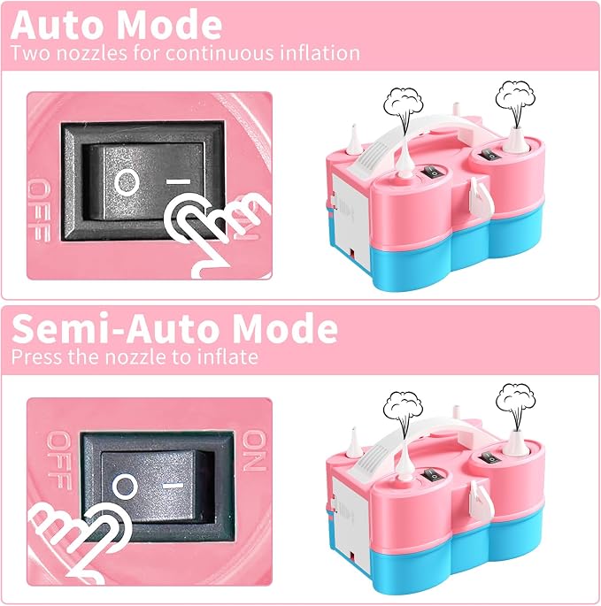 Biapian Balloon Pump Electric, 3-in-1 Portable Electric Air Pump for Balloons and Inflatables, Dual Nozzle Balloon Blower Machine for All Latex 260q Foil Balloon Inflator Deflator for Party Decoration