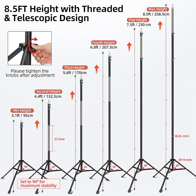 Hemmotop Photo Backdrop Stand 10x8.5ft(WxH), Heavy Duty Background Stand with 2 Sandbags, 2-in-1 T-Shape Photography Backdrop Stands for Party, Photo Booth, Balloon, Projector Screen, Wedding