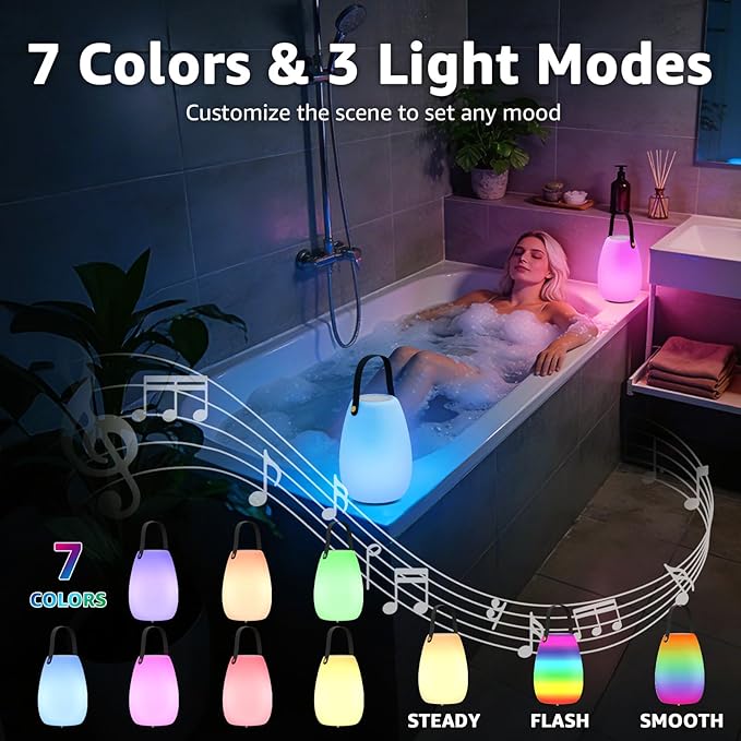 FUYO 2 Pack Shower Lamp with Speaker 8 Colors with Remote, Shower Lights Waterproof, Outdoor Speakers Bluetooth HD Stereo Sound for Indoor Outdoor Bathroom Party Pool Patio (2PCS-Tally)