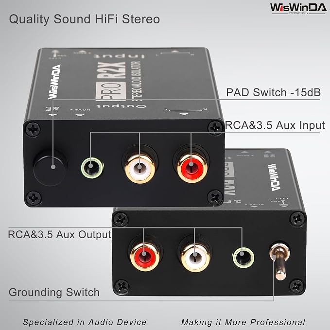 Noise Isolator RCA Audio Hum Eliminator (No Affects Bass) Noise Filter Aluminum Shell Ground Loop Noise Isolator for HiFi Stereo Home Theater Car Audio Player Plug&Play (RCA/3.5 Aux Isolator)