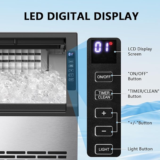Commercial Ice Machine, 80 lbs/24H, 36 Cubes in 15 Mins, 28lbs Storage Capacity, Under Counter Ice Maker with 24 Hours Timer & LCD Panel, Freestanding Ice Machine for Bar, Cafe, Small Business