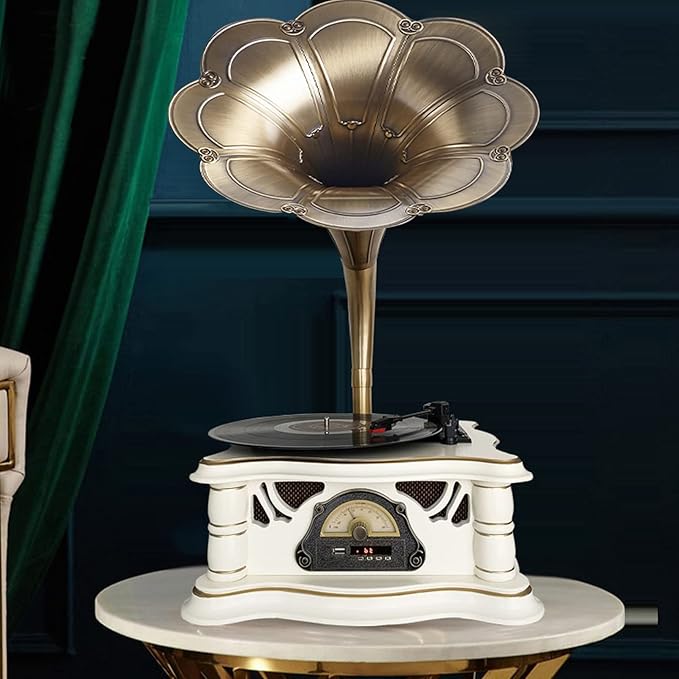 Gramophone Record Player Vintage,Retro Phonograph Vinyl Record Player,Horn Vinyl Tocadiscos DJ Turntable,Decorative Gramophone Speaker with USB Audio for Home/Villas/Restaurants/Parties/Classical Fans