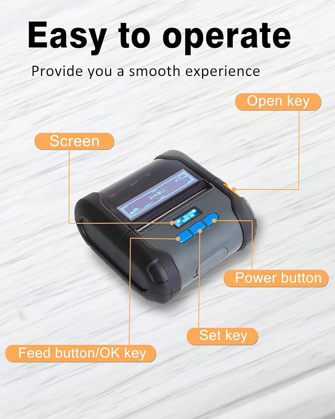 ZYWELL ZM04 1.0 Label Maker, Bluetooth Thermal Label & Receipt Printer Two-in-One 58mm/80mm,Portable for Android/Windows, NO iOS/MAC