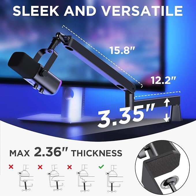 InnoGear Desktop Microphone Stand & 360° Rotatable Low Profile Mic Stand with Magnetic Cable Management Desk Mount for Fifine AM8 K669B Blue Yeti HyperX QuadCast SoloCast AT2020