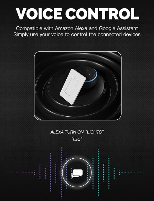 MOES Zigbee 3 Way Light Switch, 1 Gang Smart Wall Switches Single Pole, Require Neutral Wire, Support Remote Control, Compatible with Alexa/Google Assistant