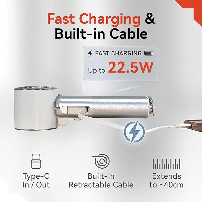 SEIGA Pro Metal Ice Fan with Cooling Plate & 9000mAh Power Bank, 10500 RPM 100-Speed Handheld Fan, 22.5W Fast Charge, USB-C Cable & Flashlight for Travel & Summer