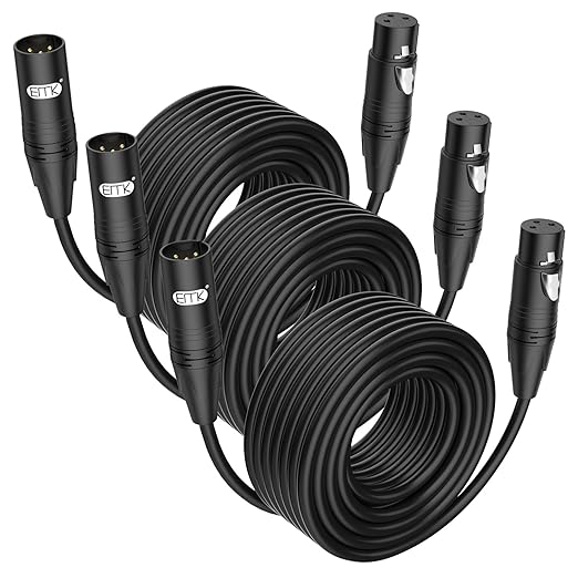 EMK XLR Cable 15ft/5M (3 PCS) – Balanced Male to Female Microphone Cord, 3-Pin Professional Audio Cable – Oxygen-Free Copper (OFC) for Studio, Mixer, Amplifier