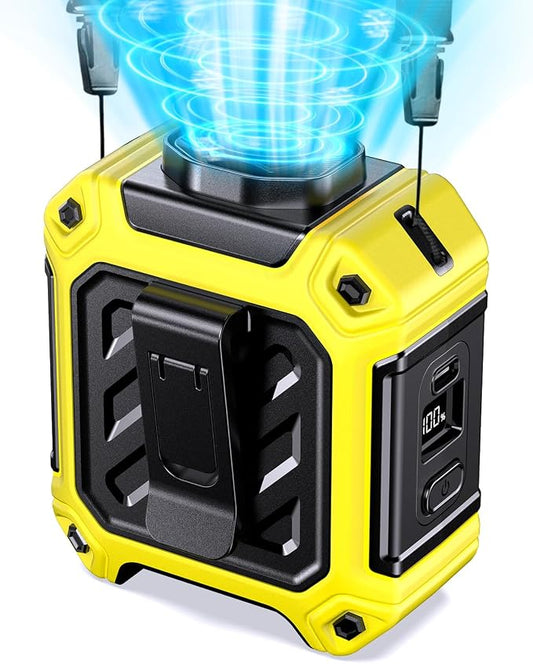 2025 AI Portable Waist Fan 10000 mAh Rechargeable with LED Display & 40H Runtime,5 Speed 16000RPM Cooling Personal Clip Fan,35ft/s Wind Speed Neck Fan for Outdoor Work,Jobsite,Camping,Yellow