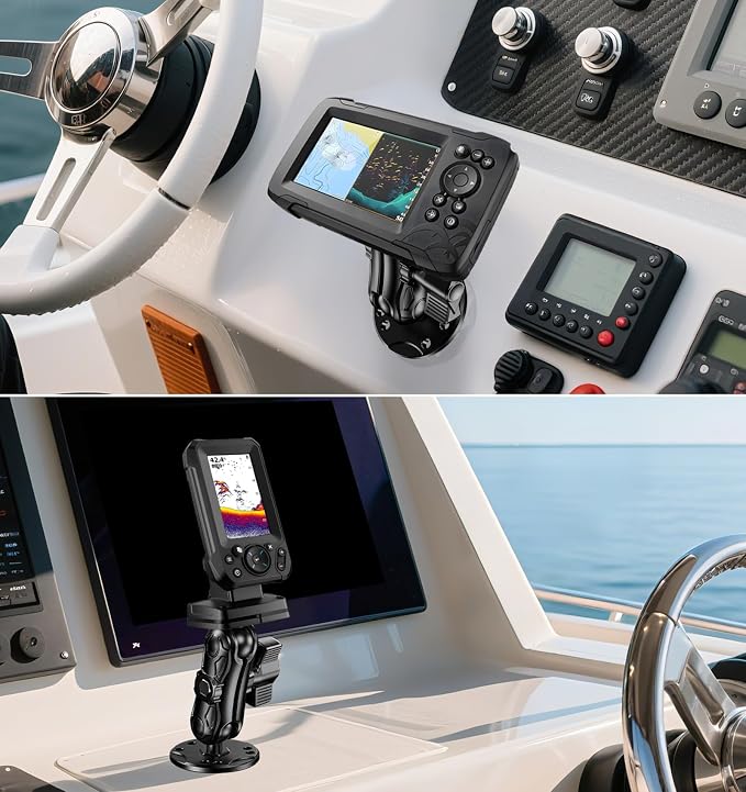 VAZESWIN Aluminum Alloy 1" Ball Fish Finder Mount with Industry Standard AMPS 4-Hole Square Plate & Round Base, 3.5" Medium Arm Marine Electronic Mount Fit for Garmin GPS Lowrance Simrad RAM Mounts