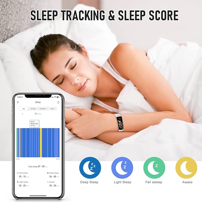 Fitness Tracker with 24/7 Heart Rate, Health Tracker with Calories Sleep Monitor, 1.10''AMOLED Touch Color Screen, Step Counter Activity Pedometer Smart Watch for Women Men
