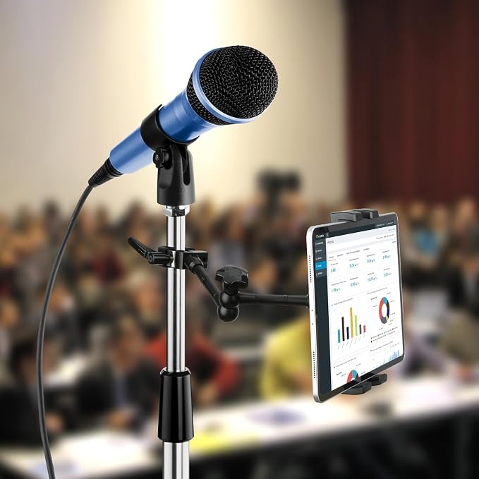 Mippko iPad Holder for Microphone Stand/Mic Music Stand,Tablet Mount Compatible with 4.7~12.9" / Nexus/LG G Pads/e-Reader/Switch/iPhone,360° Adjustable 10" Long Aluminum Alloy Arm