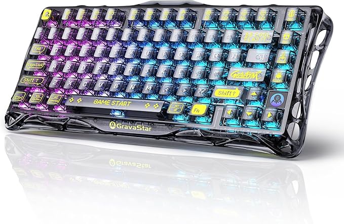 GravaStar Mercury K1 Lite 75% Gaming Keyboard, 2.4GHz/BT/Wired Tri-Mode Wireless Keyboard, Gasket Hot Swappable Mechanical Keyboard, Pre-lubed Linear Switches, RGB Backlit【Transparent Black】