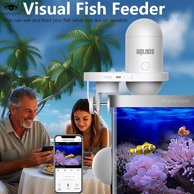 WiFi Automatic Fish Feeder with 2.5K Camera, 2.4/5G Smart App Remote Contro & Vacation Feeding Timer, Precision Aquatic Pet Feeder, 230ML Moisture-Proof Fish Food Dispenser for 10+ Gallon Tank