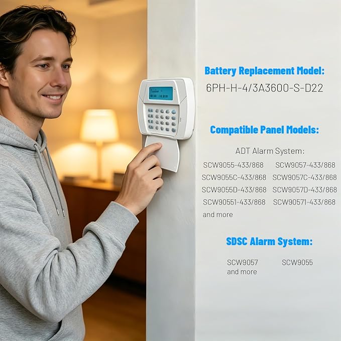 Upgraded Replacement Battery for ADT DSC IMPASSA 9057 SCW9055 SCW9057 BH7236-SS 17000145 17000152 Wireless Home Security System Alarm Control Panel DSC 6PH-H-4/3A3600-S-D22 Ni-MH (2 Pin Connector)