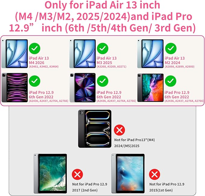 HOTLIFE Keyboard Case for iPad Air 13 inch (M4/M3/M2, 2026/2025/2024), Multi-Touch Trackpad Backlit Keyboard for iPad Pro 12.9 (6th, 5th, 4th, 3rd Gen)-360° Protective Case with Pencil Holder (Pink)